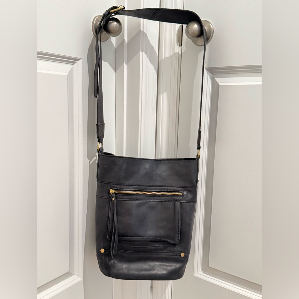 Artisan Ny Black Leather Crossbody with Gold Details